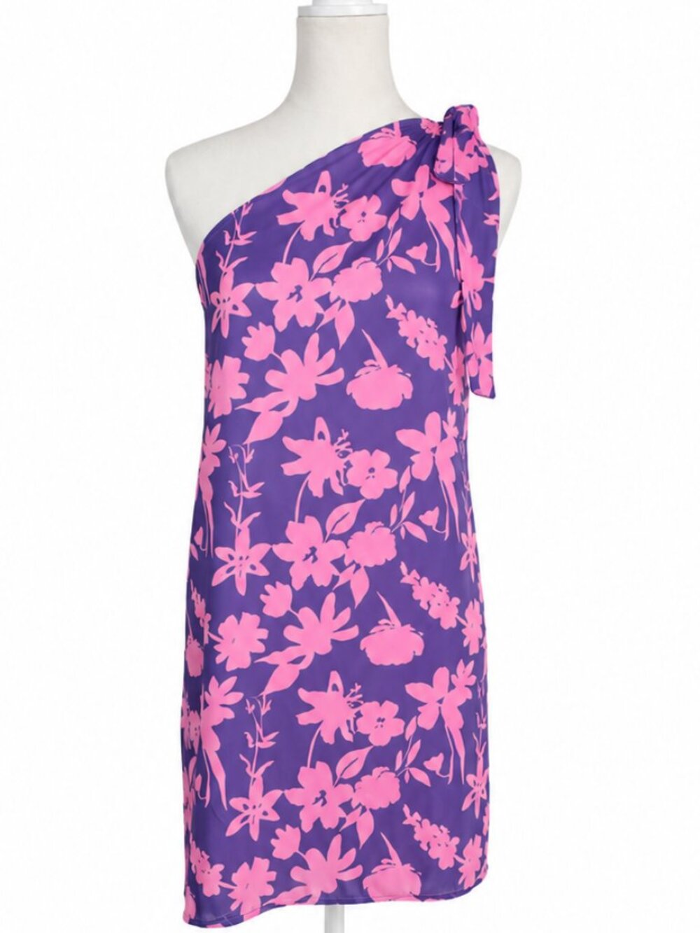 Pink Lily 2XL One Shoulder Floral Mini Shift Dress Purple Pink Resort